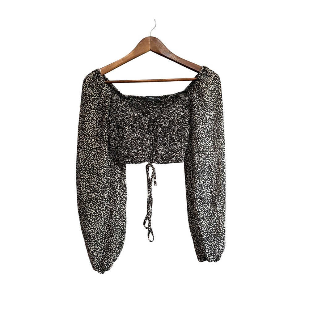 Hyfve Crop Top Women Small Black Tan Excellent Smocked Leopard HF22A449